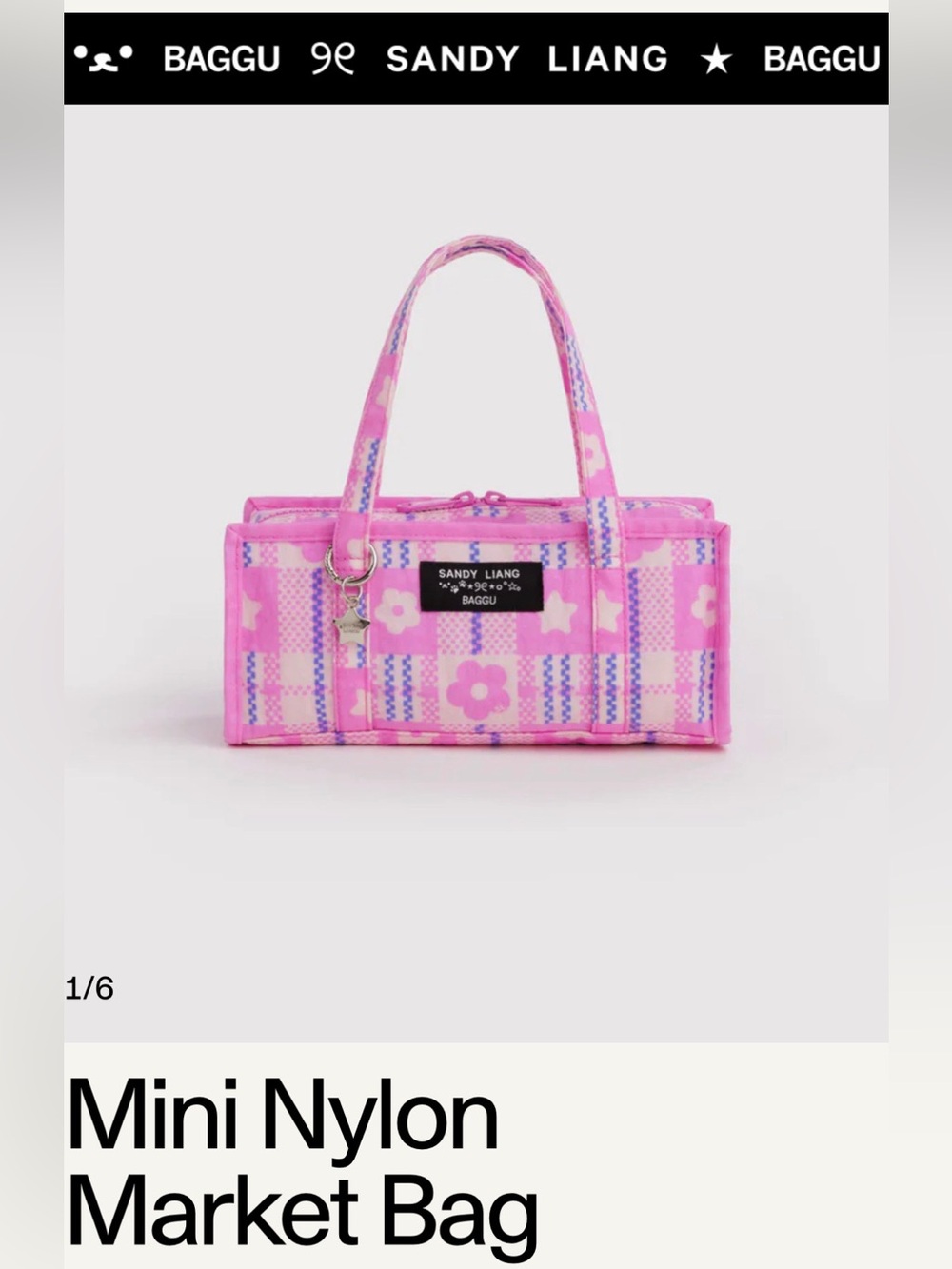 Baggu X Sandy Liang Mini Nylon Plaid Pink Market Bag